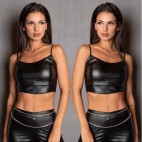 Top Tirante Polipiel - Negro